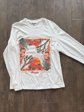 Wrangler White Crewneck Long Sleeve Tee Dessert Print 100% Cotton Size S
